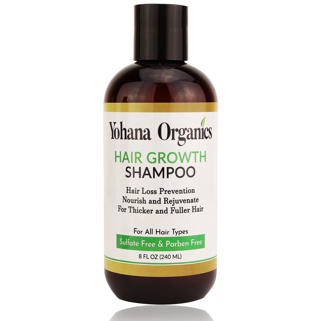 Yohana's Hair Growth Shampoo bottle, plant-based and sulfate-free